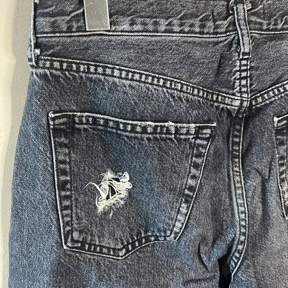 Zara Women Denim Collection Black Distressed High Rise Straight Leg Woman's Sz 6 - Picture 4 of 12